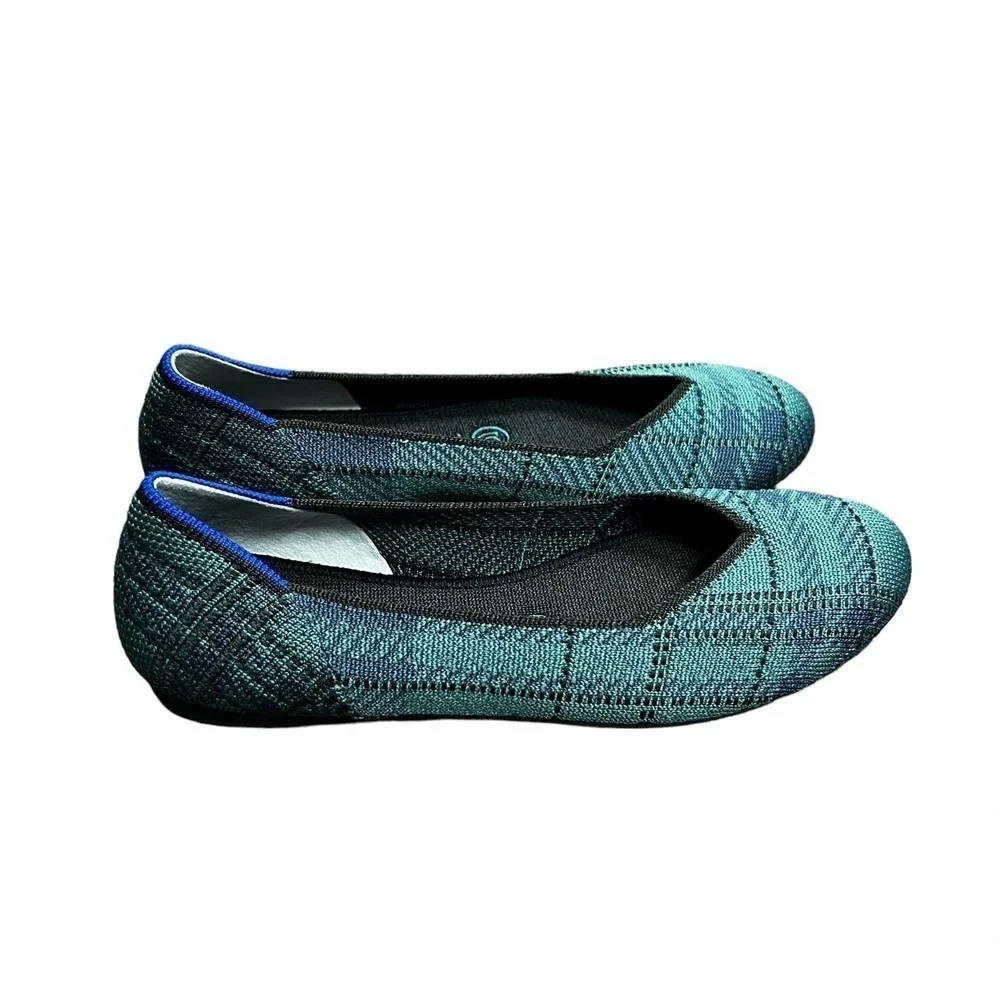 Rothy’s The flat Pine Plaid Green‎ Limited Edition Size 7.5